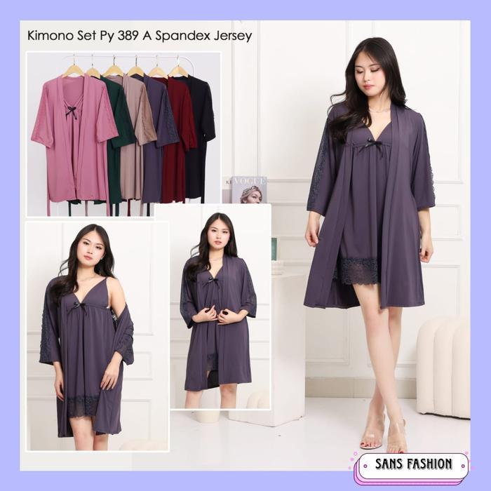 SANS - LAURA SleepWear JERSEY JUMBO Dress Kimono + Renda + Panties in belt py 389
