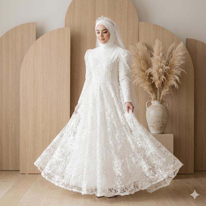 Gamis Putih Tile Bordir Payet Baju Busana Muslim Akad 70241 151