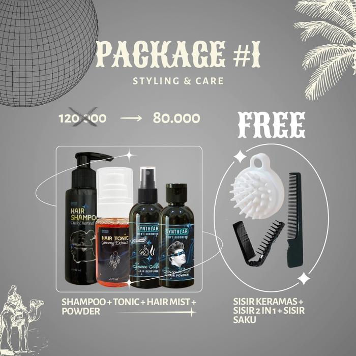 BERKUALITAS Synthlab Package 1 - Shampoo + Hair Mist + Hair Powder + Hair Tonic + Free Sisir Keramas