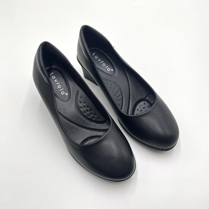 Laviola 4653 LLK Sepatu Boots Wanita Hak Tinggi 5 cm Bahan PU Warna Hitam Ukuran 40 Sepatu Heels Boo