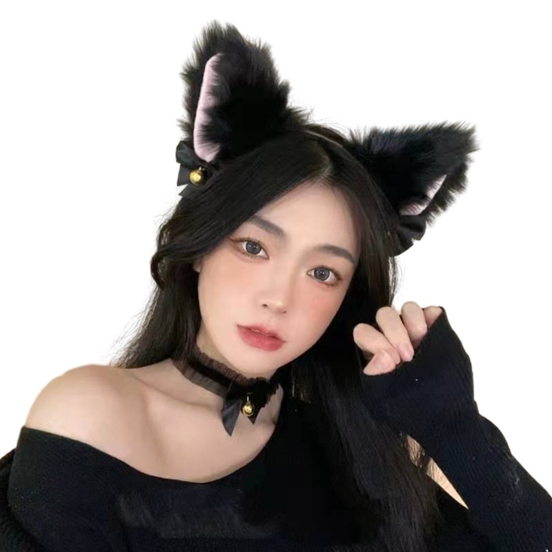 Cat Costume Set Halloween Christmas Animal Cosplay Props Cat Ears Headband Tail Bell Lace Choker