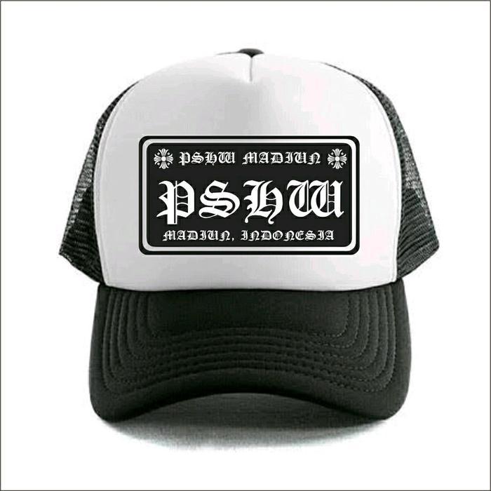Aerodistro Trucker PSHW Topi Trucker Sablon Digital High Density Desain PSHW Putih Hitam Trucker PSH