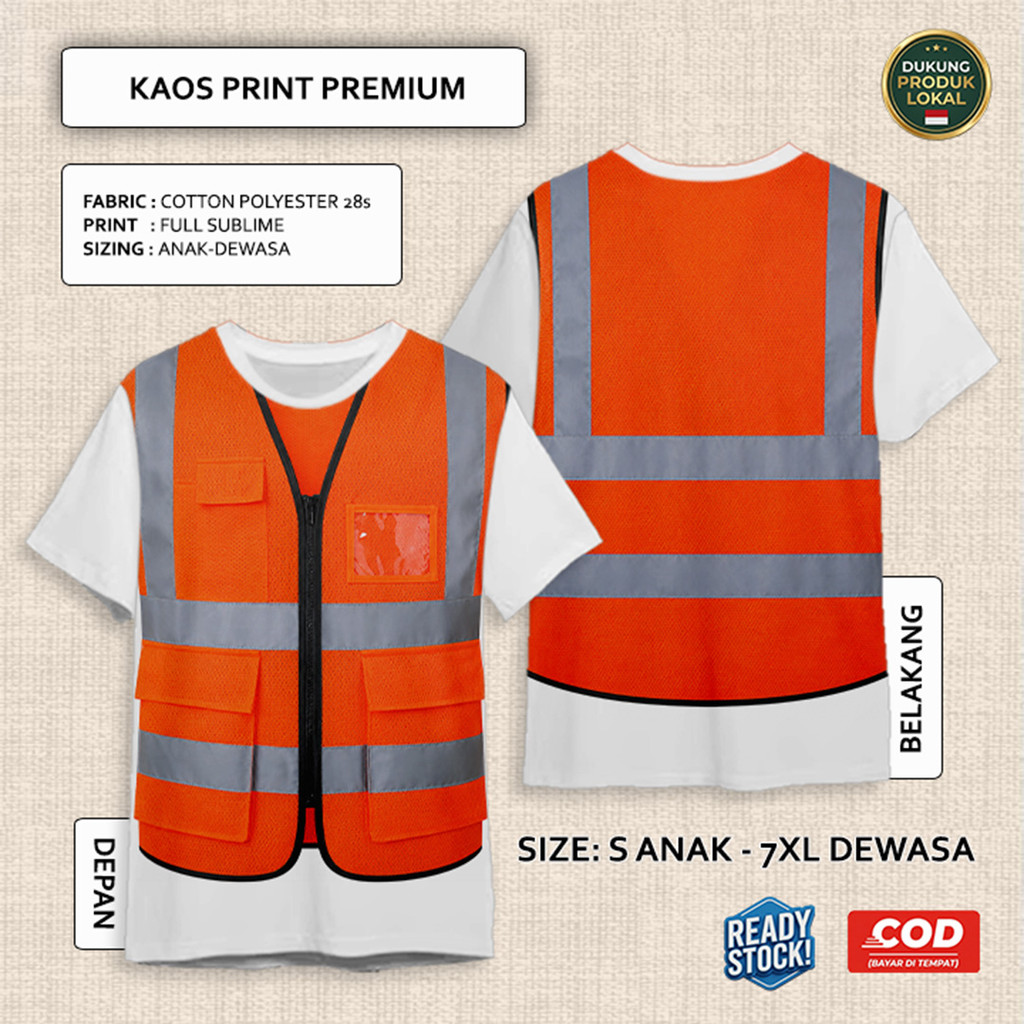 Kaos Rompi Polisi Satpam Parkir Damkar Tentara Proyek Model 5 Full Printing Keren | Baju 3D Anak dan