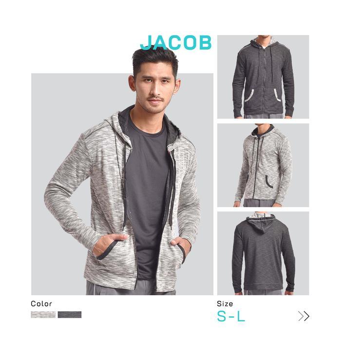 Trije Jaket Pria Polos Zip Hoodie Knit Slim Fit Cowok - Jacob Men - Black, S
