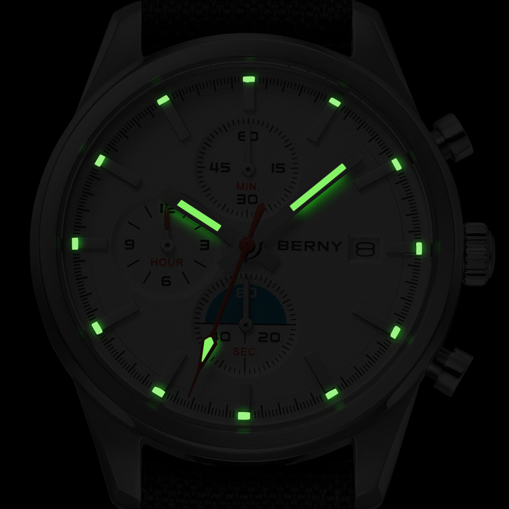 BERNY Top Quartz Chronograph Men's Watches Luminous Miyota 0S10 Sapphire AR Coated 5ATM Waterproof