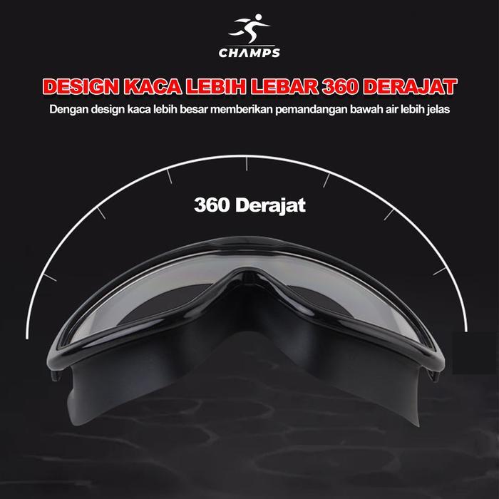 CHAMPS Kacamata Renang Dewasa Anti UV CH-301 Swimming Goggles dengan Ear Plug Built-in Anti Fog &