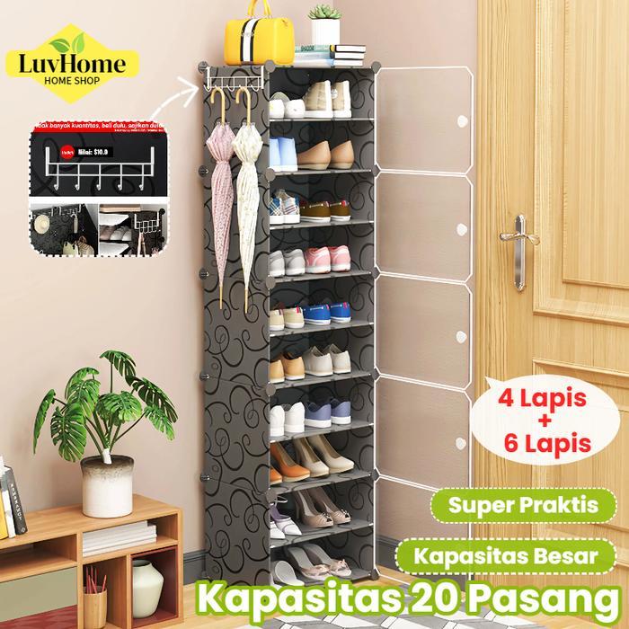 Luvhome Rak Sepatu Tertutup Plastik Lemari Sepatu Portabel Anti Debu Lemari Sepatu Tertutup
