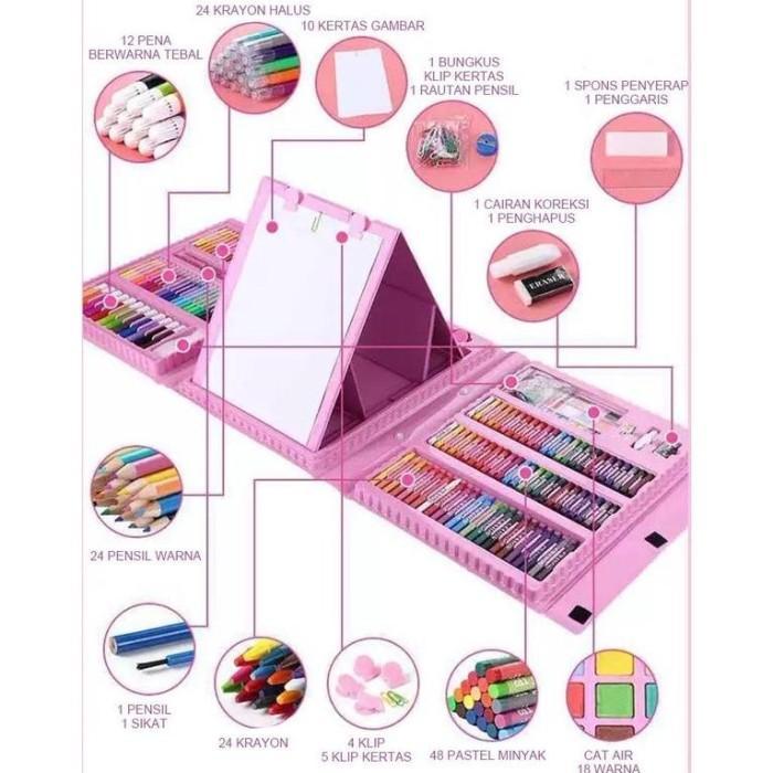 Alat Lukis Set Crayon Anak Pengasah 208Pcs Set Alat Menggambar Melukis