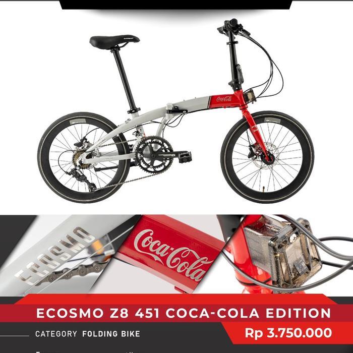 Sepeda Lipat 20 Ecosmo Z8 Coca Cola 2x8 speed 451 Alloy hidraulic