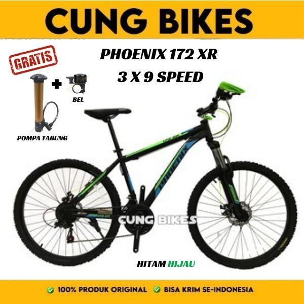 sepeda gunung mtb 26 phoenix 172 xr double cakram speed shimano - hitam hijau