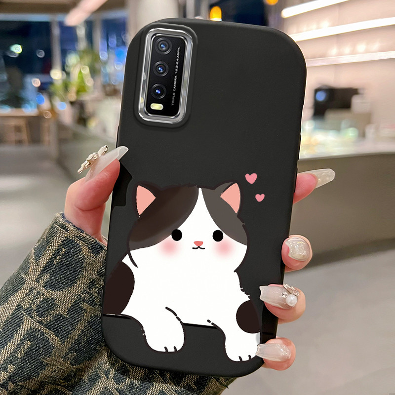 Casing Hp Untuk VIVO Y20 Y20i Y20s Y20T Y12s Y12a Case Kucing Sapi Pipi Merah Gaya Cream Kasing sili