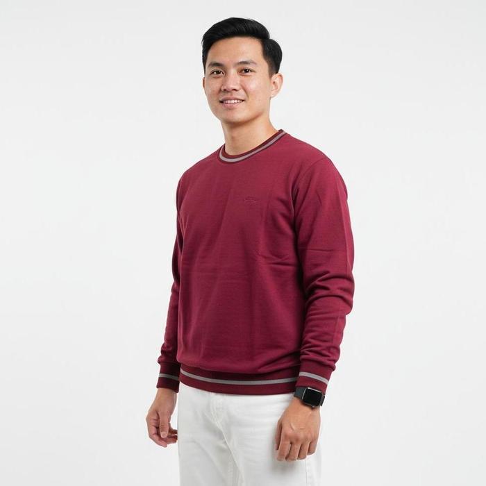 Sweater Crewneck IEBE Lengan Panjang Casual J7AM8034 Maroon Pria - Maroon, M