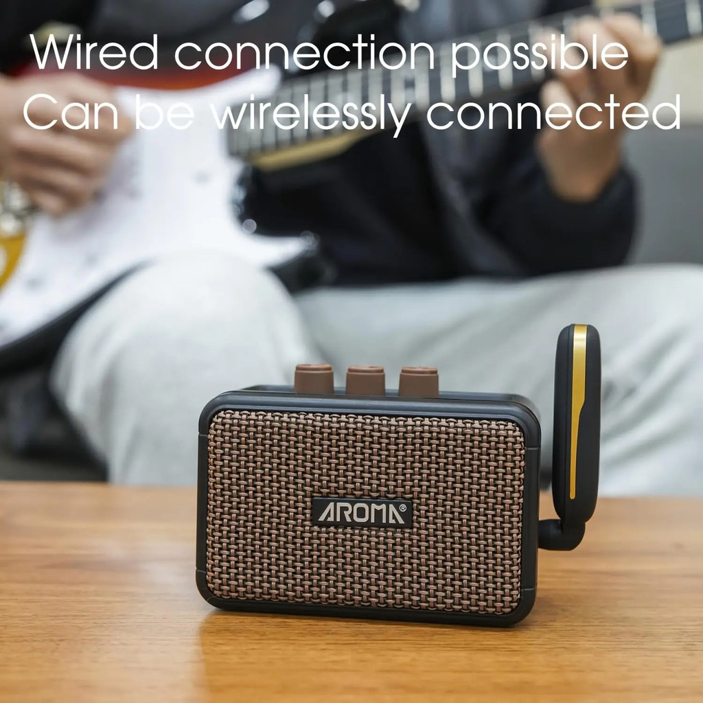 Aroma AG-04 Mini Electric Guitar Amp: Rechargeable Bluetooth Portable Amp (Clean/Overdrive,