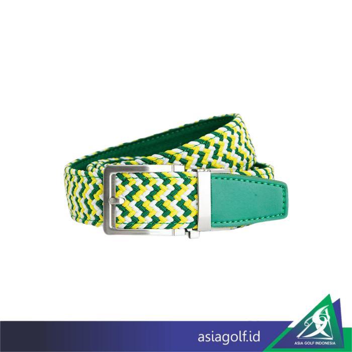 Ikat Pinggang Pria Tali Kepang Poliester Elastan Gesper Ratchet Hijau Kuning - Hijau Kuning