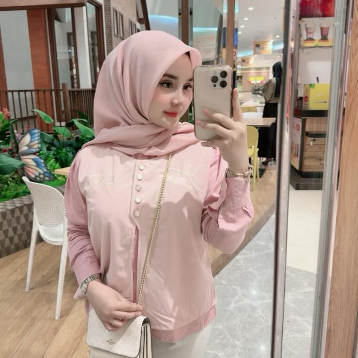 BERGARANSI Meisya Kemeja Semi Vest Bordir Pita Korean Style