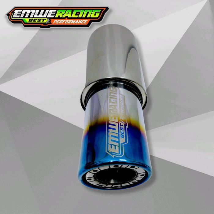 KNALPOT Mobil EMWE RACING GRONEL SEDET BOR BIRU FULL STENLIS Ngebas Adem Bulet Empuk Bass Inlet 2inc