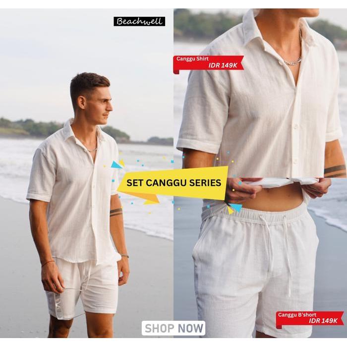 Beachwell Setelan Kemeja Linen Pria Lengan Pendek Canggu Series Paket Satu Set Celana + Kemeja