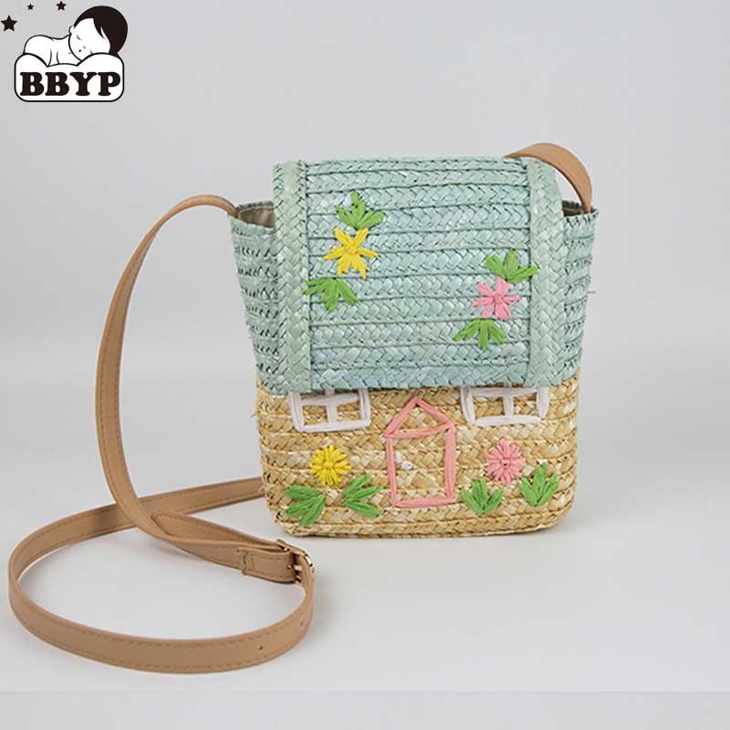 Children's straw woven bag small house woven bag, rattan woven handbag backpack bamboo woven