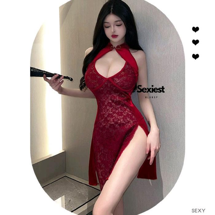 Lingerie sexy piyama baju tidur cosplay kostum wanita minidress cheongsam cantik dress linggeri