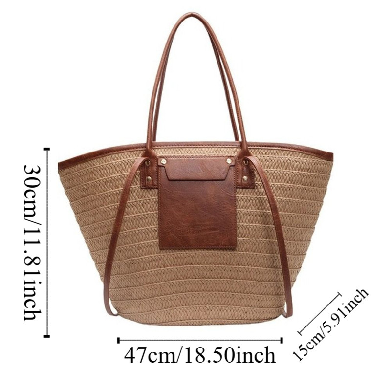 Vintage Style Straw Baskets Bag Raffia Circle Rattan Material Woven Shoulder Bag Handmade Woven