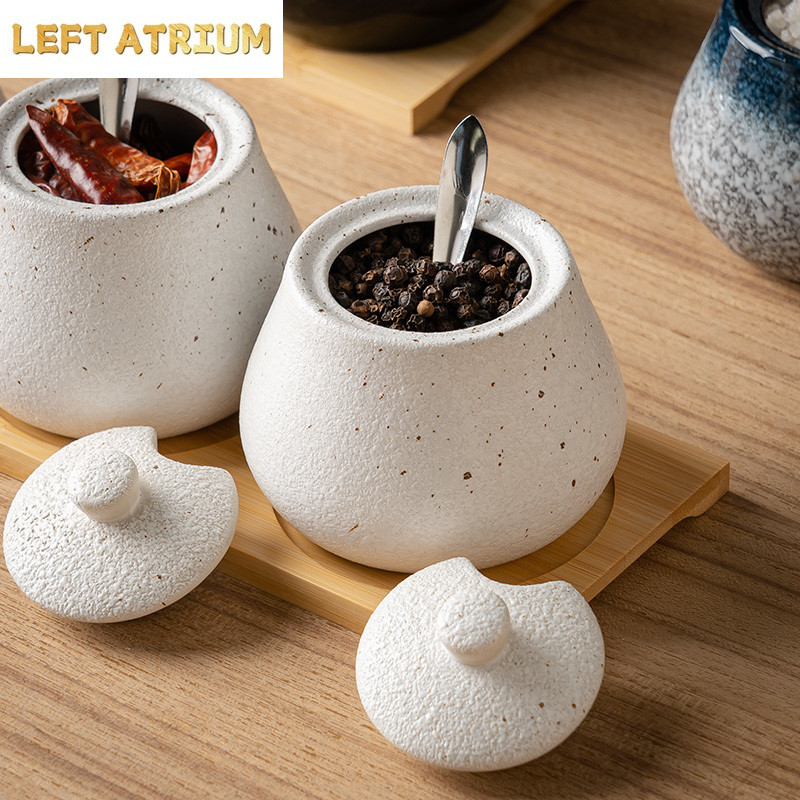 Ceramic Seasoning Jar Set Spice Jar Seasoning Bottle Salt Shaker Spice Container Seasonings Box