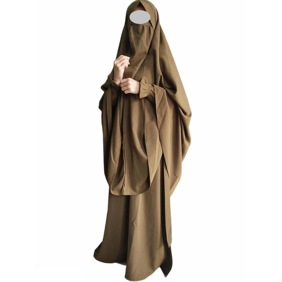 Promo Naura Set Gamis Syari Set Khimar Dan Cadar Bahan Wolfis Woolpeach Lux Size S-Xxl Jilbab Kain
