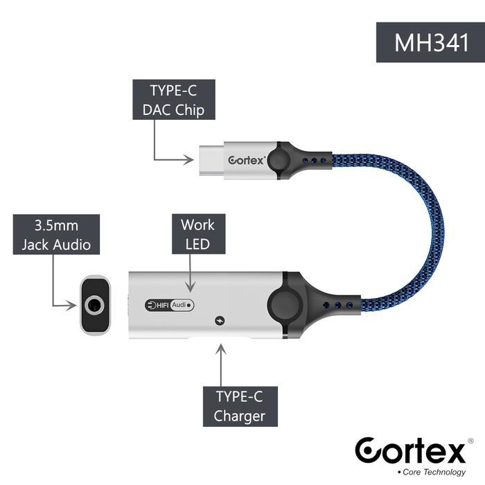 Cortex Power - Mh341 Usb-C Splitter 2In1 Type-C To Charging + 3.5Mm Audio Open Mic 60W Charging