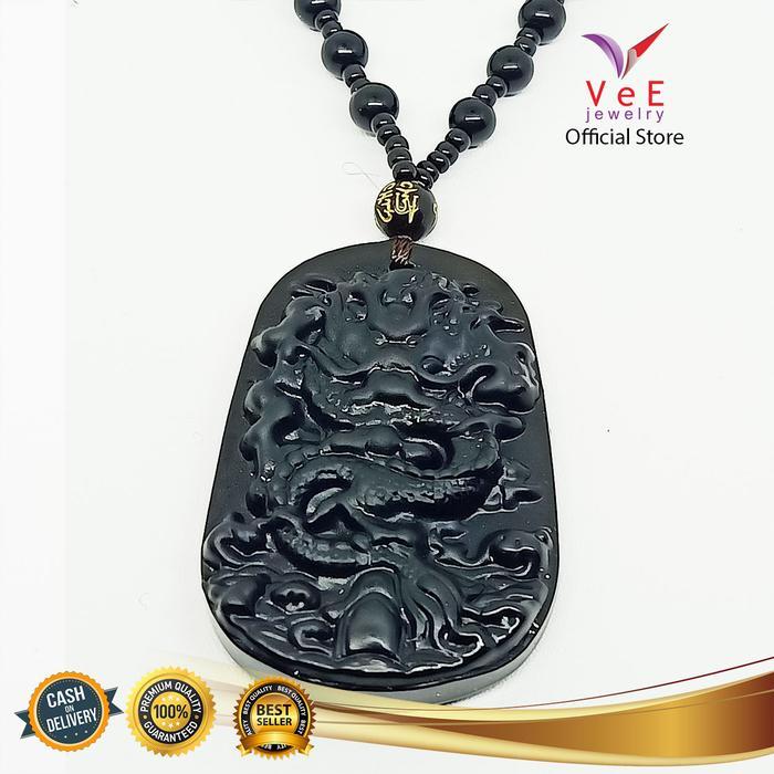 Kalung Liontin Batu Giok Hitam Bentuk Shio Naga Aksesori Pria Wanita