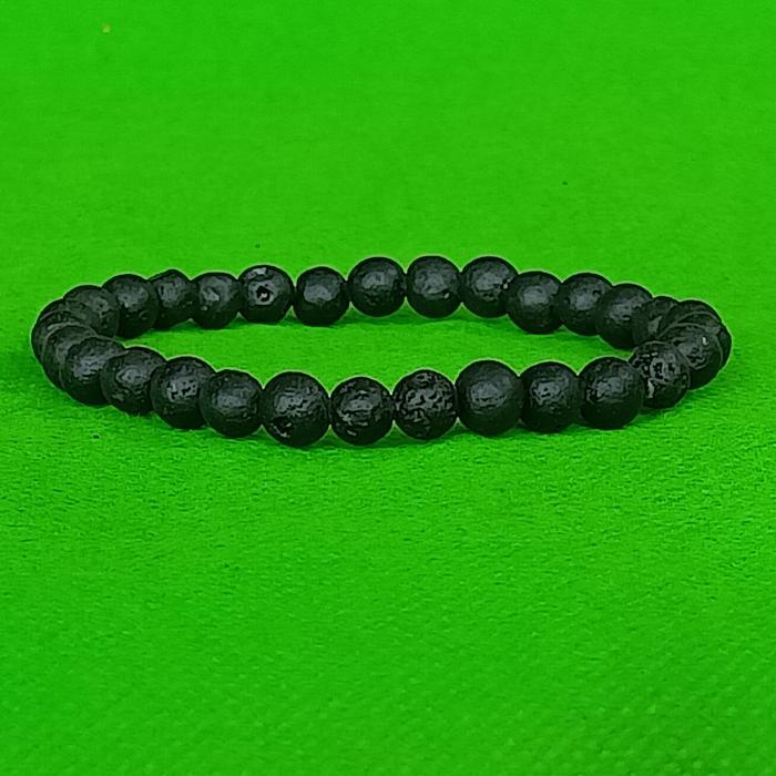 Gelang Batu Giok Bola 6mm Lava Natural Elastis Pria Wanita