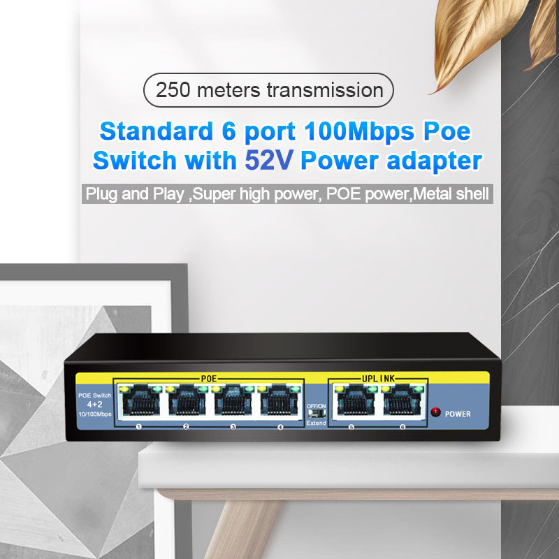 TEROW POE Switch 6 Ports 100Mbps Ethernet Switch Smart Network Switch Splitter RJ45 Hub Vlan Support