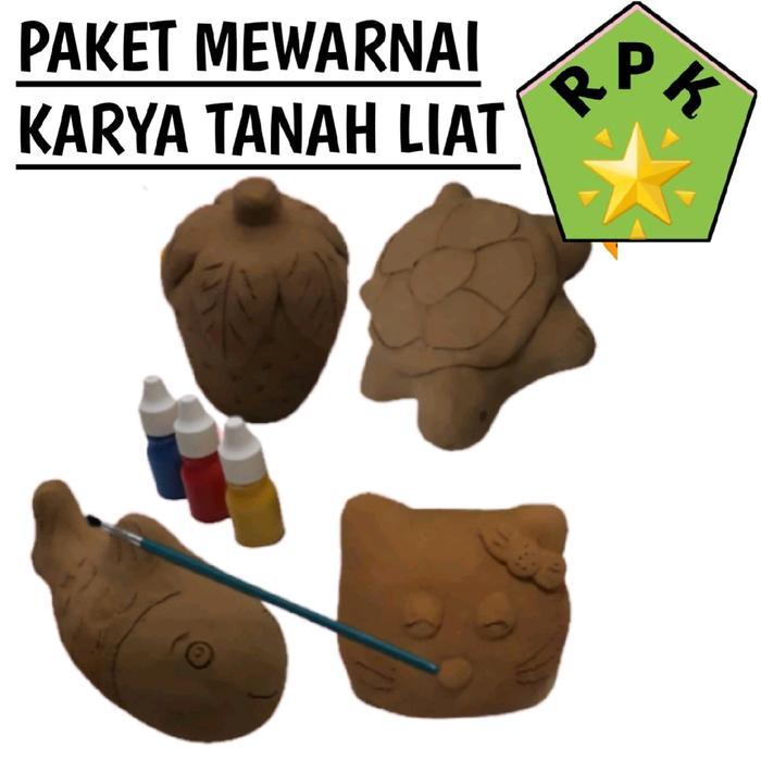 mewarnai karya tanah Paket Mewarnai Patung Tanah Liat Bentuk Kura dengan Cat dan Kuas tanah liat - k