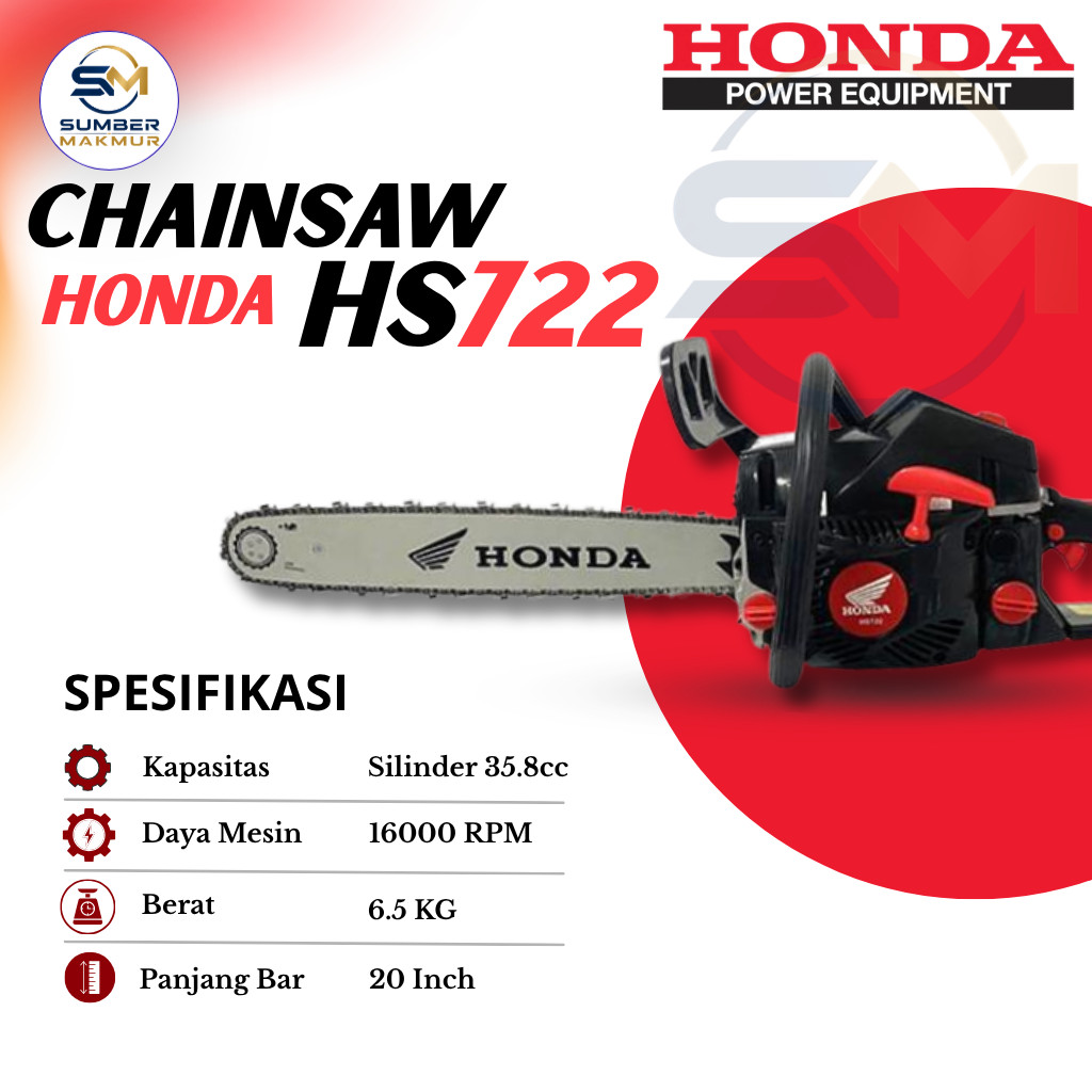 Mesin Chainsaw Honda HS 722 Bar 20 Inch Komplit Fullset Siap Pakai