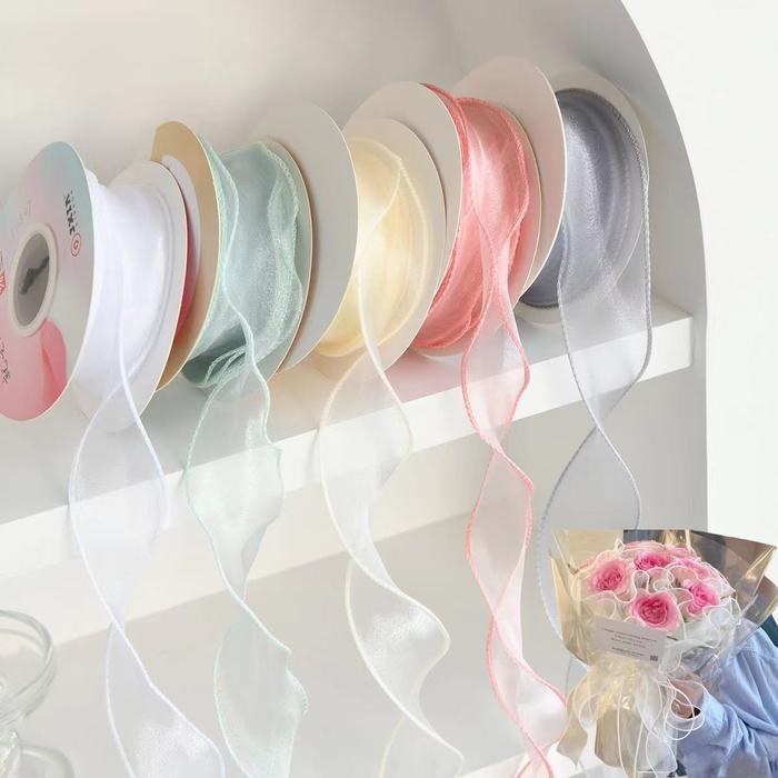 1Roll Pita Hologram Tile Organdi Gelombang Ala Korea / Pita Glossy Ukuran 4 Cm Meteran Untuk Pita