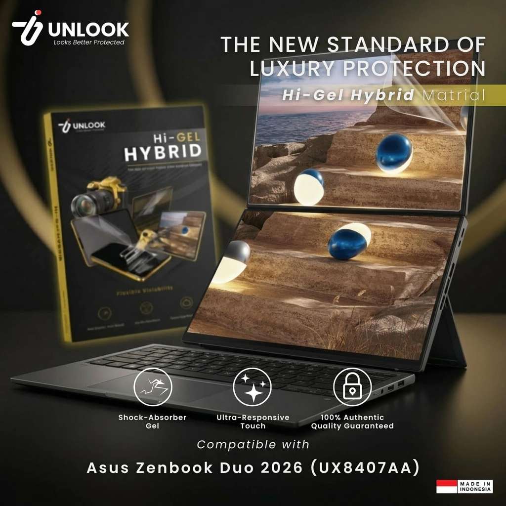 UNLOOK Hi-GEL HYBRID Hydrogel+ Anti Gores Jelly for Asus Zenbook Duo 2026 (UX8407AA) - High Definiti