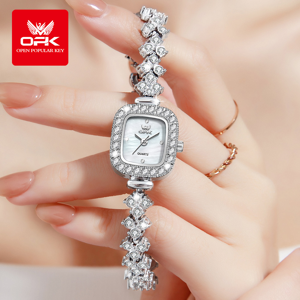OPK 6058 New Women Watch Luxury Diamond Square Quartz Movement Stainless Steel Watch Original