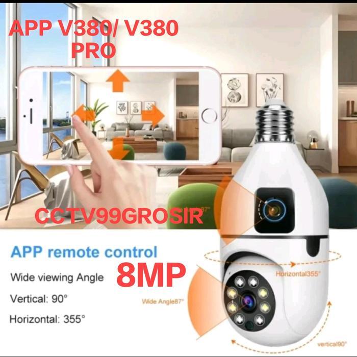 KAMERA CCTV WIFI BENTUK BOHLAM/ LAMPU V380 8MP DUAL LENS 2 Way Suara