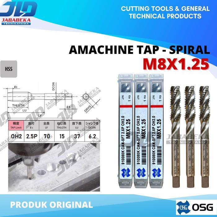 Osg Tap Mesin Spiral M8X1.25 Hss Korea Machine Tap Spiral M8 X 1.25 Hss Osg Korea