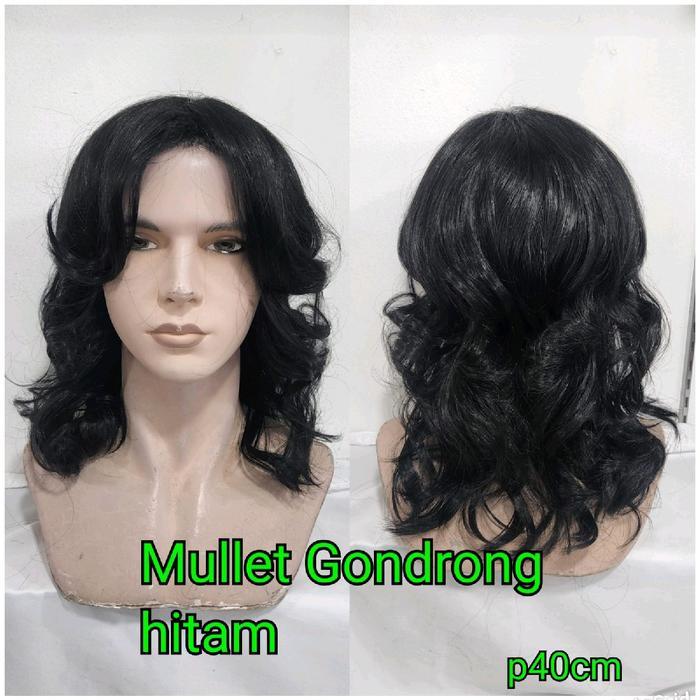 TERLARIS Mullet Gondrong Wig Laki Laki Rambut Palsu Dewasa Fullbelahan Fix Panjang 40cm dengan