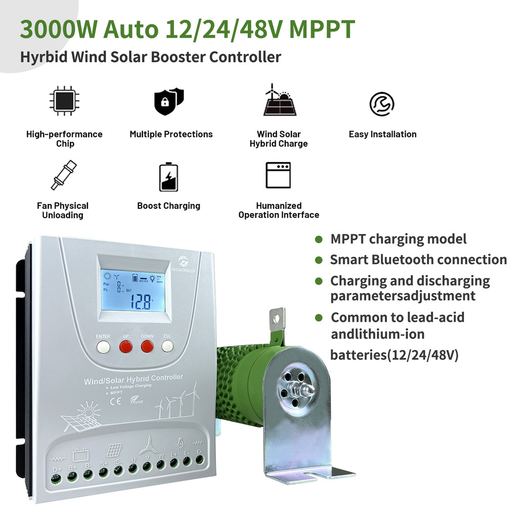 . 3000W 12V 24V 48V Mppt Solar Charge Controller Wind Solar Hybrid Charge Controller Regulator For