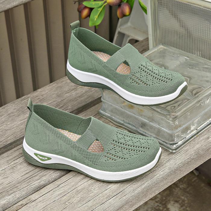 Solway [14 Warna] Sepatu Flat Wanita Rajut Slip On Tahan Air Berpori Sol Karet Anti Slip Jalan