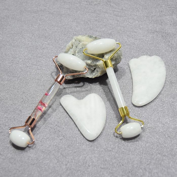 Gua Sha Wajah dan Roller set 2 in 1 Original dari Batu Asli - Alat Pijat Simetris Perawatan