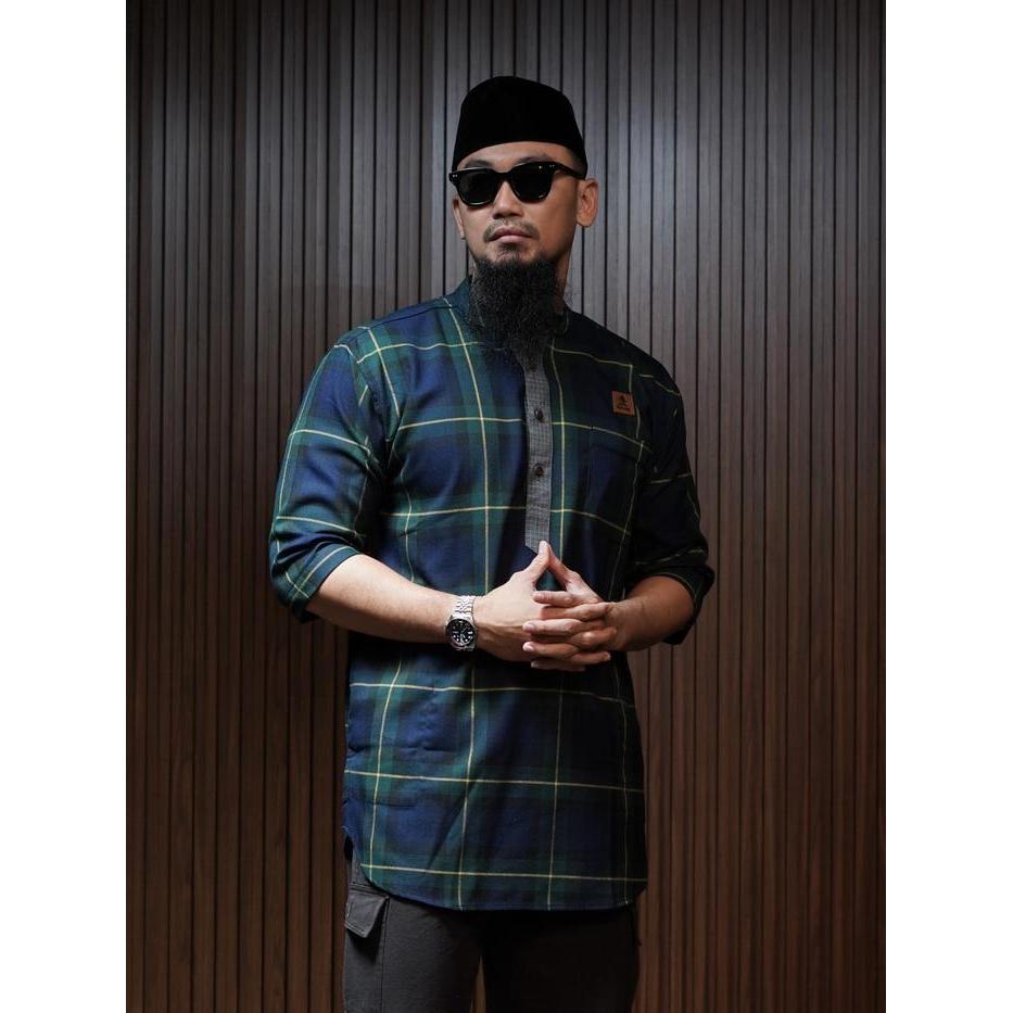 AL AMWA PLATINUM MUDRIK kurta pria atasan kurta motif kotak kotak lengan 3/4 Krah sanghai - baju