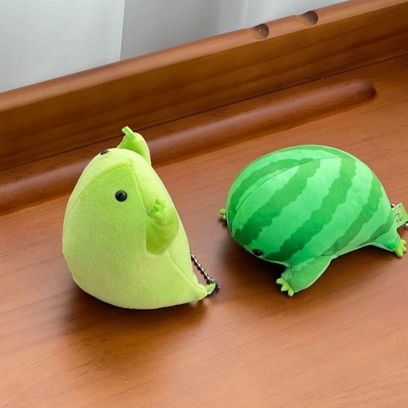 Kawaii Cartoon Anime Green Frog Plush Keychain Decompress Animals Fluffy Frog Figurine Soft Frog