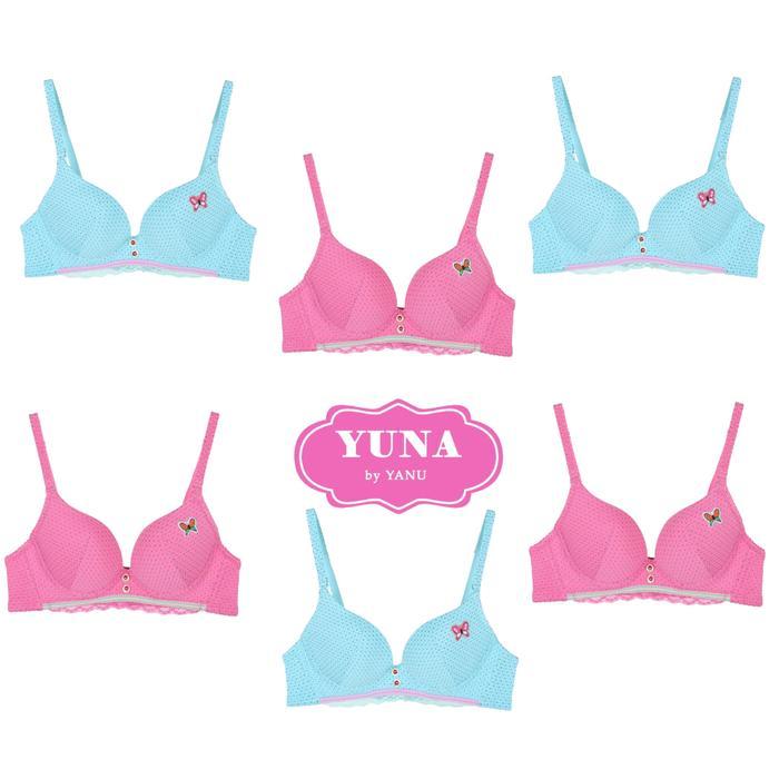 YANU KKY (3-6 Paket 3 Bra Katun Berkawat Model KKY 005 Cup B Tali Lepas Pasang Warna Biru Pink Ukura