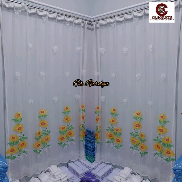 Gorden Vitrase Vitrace Motif Bunga Matahari Puring Gorden Pintu Jendela Minimalis