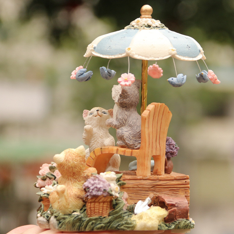 Cat Music Box. Princess Girl Handmade Wind-Up Music Box. Creative Ornaments for Healing Day Birthday