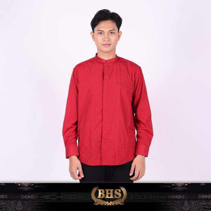 Koko BHS Cosmo Kemeja Koko Pria Motif Garis Lengan Panjang Warna Merah - M Cosmo Suhaib Merah - M
