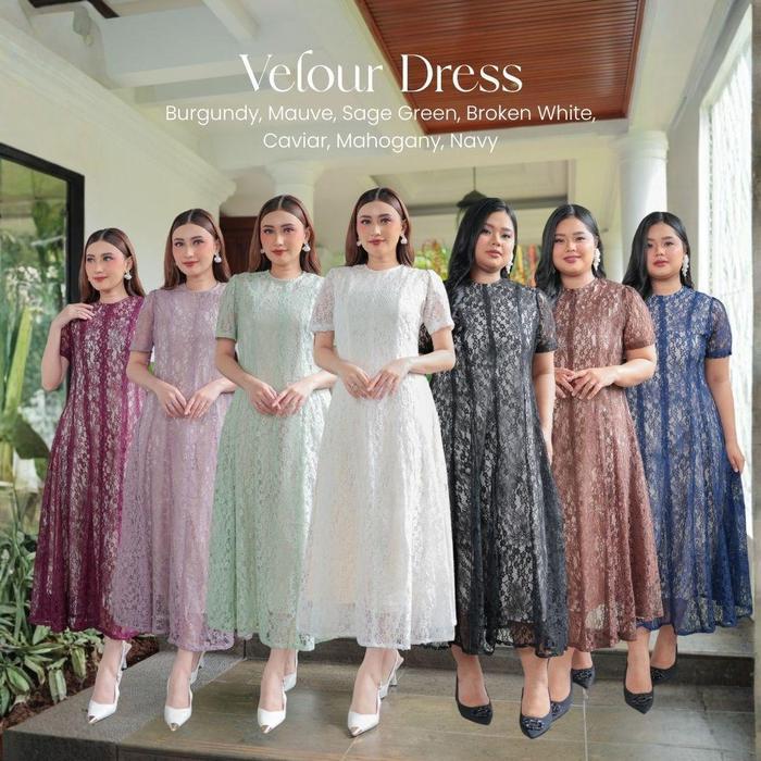 Miss Nomi Velour Dress A Line Dress Pesta Gaun Party Bahan Brukat Lace Premium Kondangan Wisuda