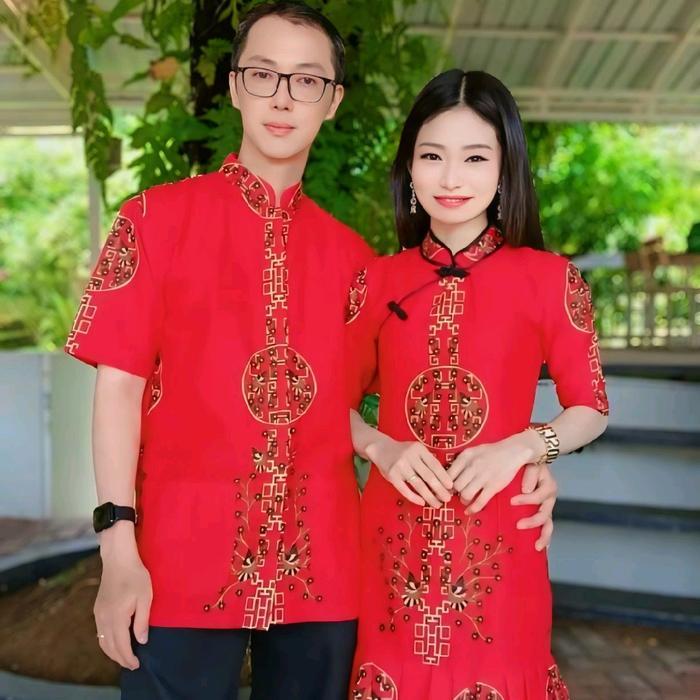 Couple Batik Cheongsam Bunga Burung Imlek Super Premium Pasti Promo