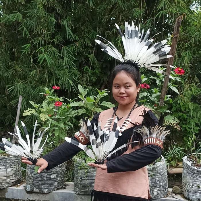 Headband bulu entok, Hiasan kepala, hiasan bulu, kostum tari, kostum dayak, tarian dayak, kostum